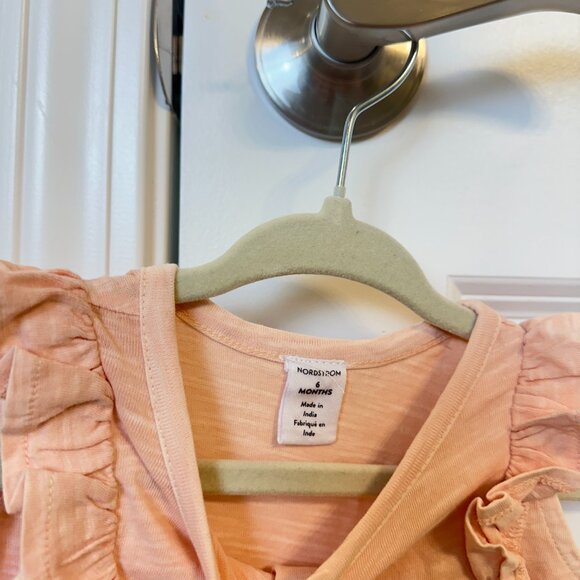 NORDSTROM Ruffle Romper Button Down Sleeveless in Pink Size 6 Months - Picture 2 of 3